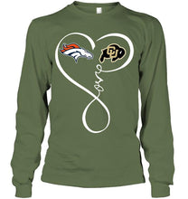 Load image into Gallery viewer, Denver Broncos Colorado Buffaloes love heart shirt
