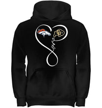 Load image into Gallery viewer, Denver Broncos Colorado Buffaloes love heart shirt
