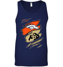 Load image into Gallery viewer, Denver Broncos and Colorado Buffaloes layer under ripped shirt
