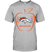 Load image into Gallery viewer, Denver Broncos heartbeat teacher apple shirt
