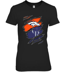 Denver Broncos and Colorado Rockies layer under ripped shirt