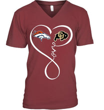 Load image into Gallery viewer, Denver Broncos Colorado Buffaloes love heart shirt
