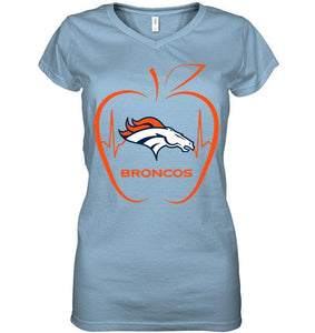 Denver Broncos heartbeat teacher apple shirt