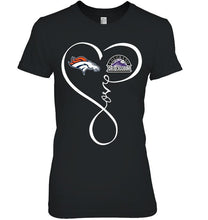 Load image into Gallery viewer, Denver Broncos Colorado Rockies love heart shirt
