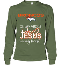 Load image into Gallery viewer, Denver Broncos in my veins jesus in my heart shirt
