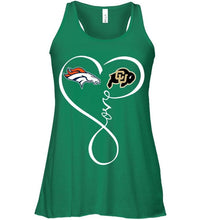 Load image into Gallery viewer, Denver Broncos Colorado Buffaloes love heart shirt
