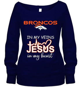 Denver Broncos in my veins jesus in my heart shirt