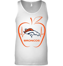 Load image into Gallery viewer, Denver Broncos heartbeat teacher apple shirt
