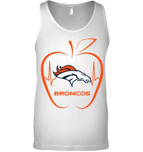 Denver Broncos heartbeat teacher apple shirt