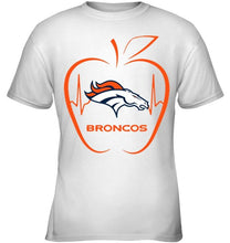 Load image into Gallery viewer, Denver Broncos heartbeat teacher apple shirt
