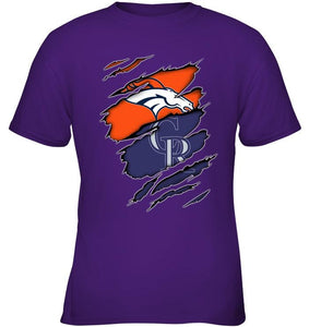 Denver Broncos and Colorado Rockies layer under ripped shirt