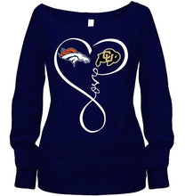 Load image into Gallery viewer, Denver Broncos Colorado Buffaloes love heart shirt
