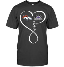 Load image into Gallery viewer, Denver Broncos Colorado Rockies love heart shirt
