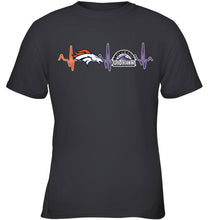 Load image into Gallery viewer, Denver Broncos Colorado Rockies heartbeat shirt
