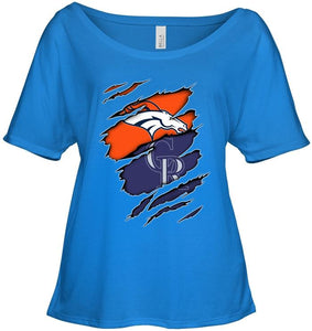 Denver Broncos and Colorado Rockies layer under ripped shirt