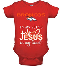 Load image into Gallery viewer, Denver Broncos in my veins jesus in my heart shirt
