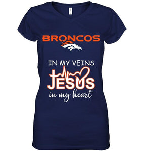 Denver Broncos in my veins jesus in my heart shirt