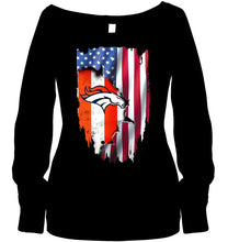 Load image into Gallery viewer, Denver Broncos flag ripped american flag shirt
