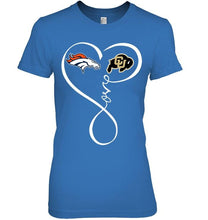 Load image into Gallery viewer, Denver Broncos Colorado Buffaloes love heart shirt
