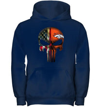 Load image into Gallery viewer, Denver Broncos skull american flag shirt
