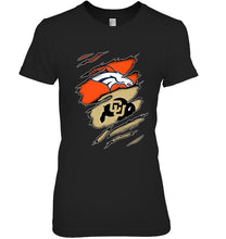 Load image into Gallery viewer, Denver Broncos and Colorado Buffaloes layer under ripped shirt
