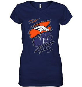 Denver Broncos and Colorado Rockies layer under ripped shirt