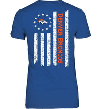 Load image into Gallery viewer, Denver Broncos star american flag on back shirt
