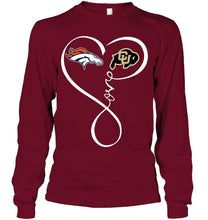 Load image into Gallery viewer, Denver Broncos Colorado Buffaloes love heart shirt
