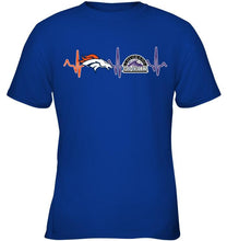 Load image into Gallery viewer, Denver Broncos Colorado Rockies heartbeat shirt
