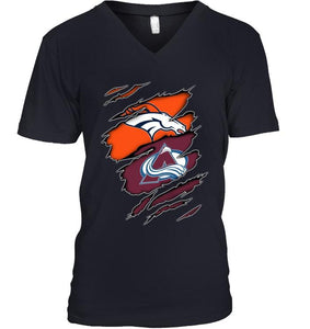 Denver Broncos and Colorado Avalanche layer under ripped shirt