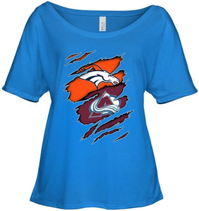 Denver Broncos and Colorado Avalanche layer under ripped shirt