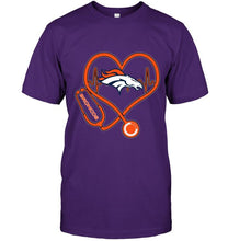 Load image into Gallery viewer, Denver Broncos nurse scope love heartbeat shirt
