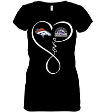 Load image into Gallery viewer, Denver Broncos Colorado Rockies love heart shirt
