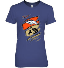 Load image into Gallery viewer, Denver Broncos and Colorado Buffaloes layer under ripped shirt
