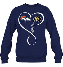 Load image into Gallery viewer, Denver Broncos Colorado Buffaloes love heart shirt
