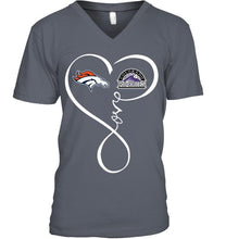 Load image into Gallery viewer, Denver Broncos Colorado Rockies love heart shirt
